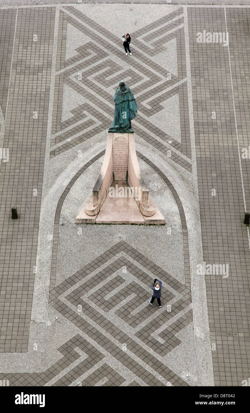 The Leif Ericson statue photographed from Hallgrímskirkja, Reykjavik, Iceland Stock Photo
