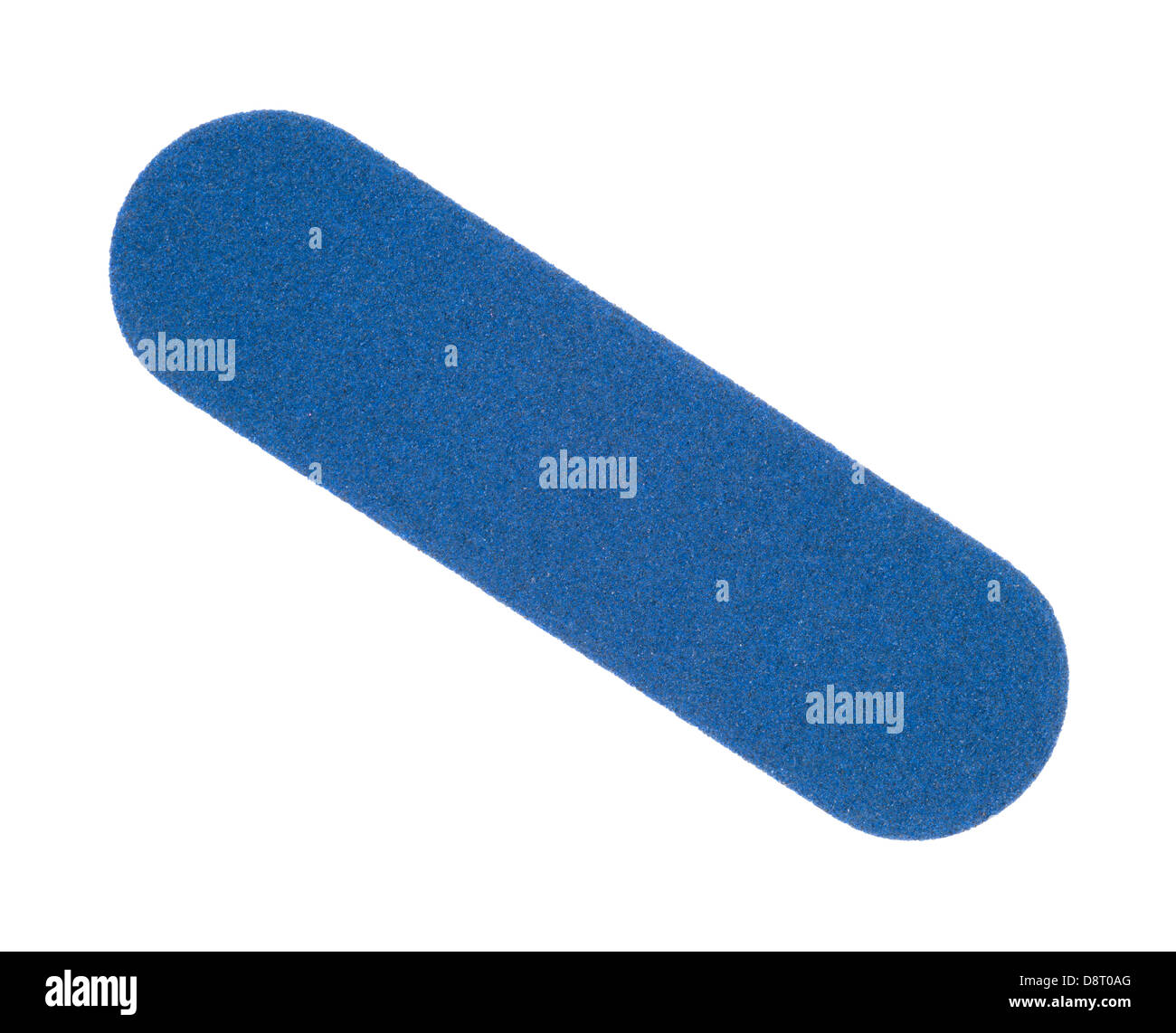 A blue emery board with rounded ends on a white background Stock Photo