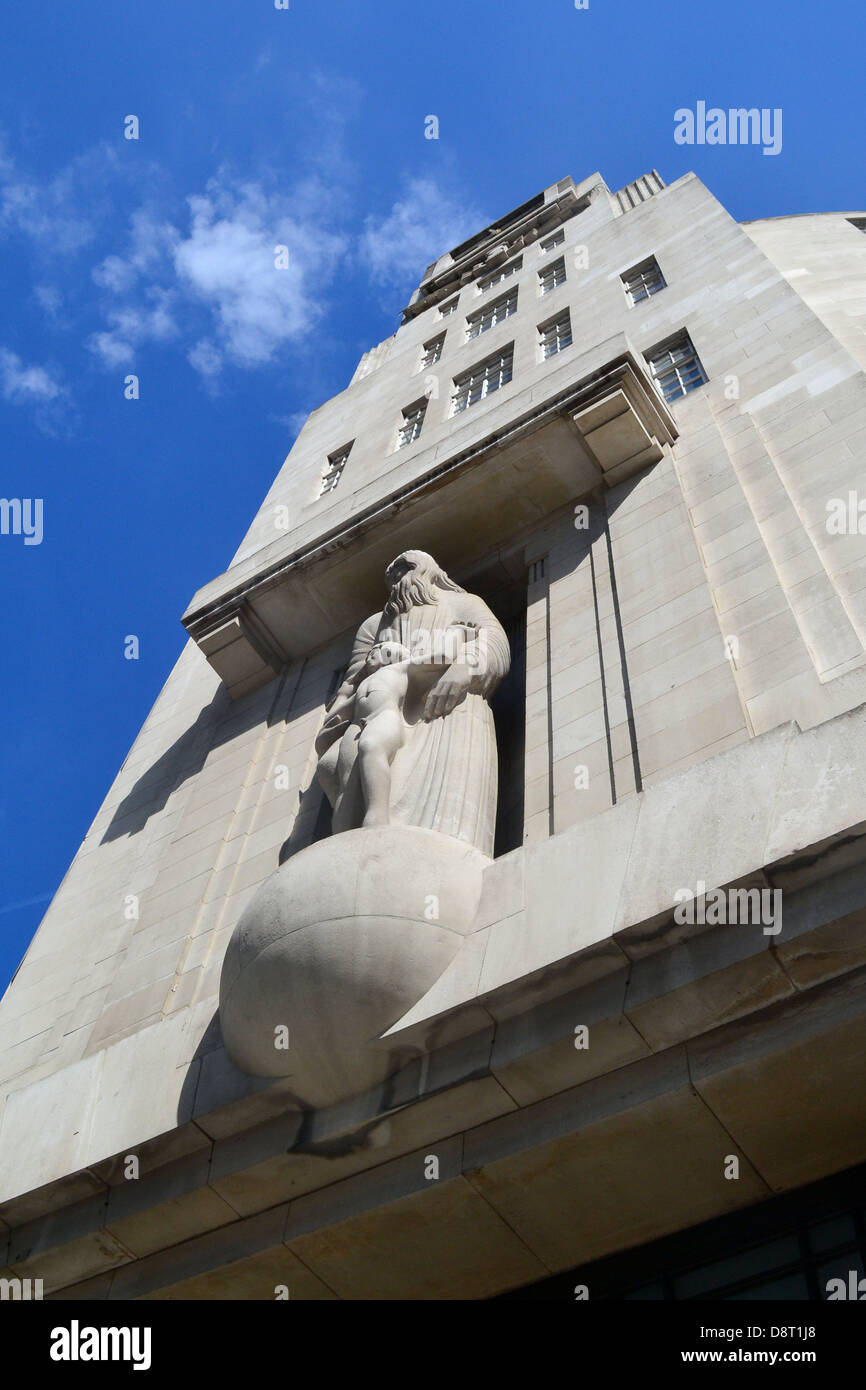 Eric Gill's statue of Ariel and Prospero on the front of BBC Broadcasting House, Portland Place