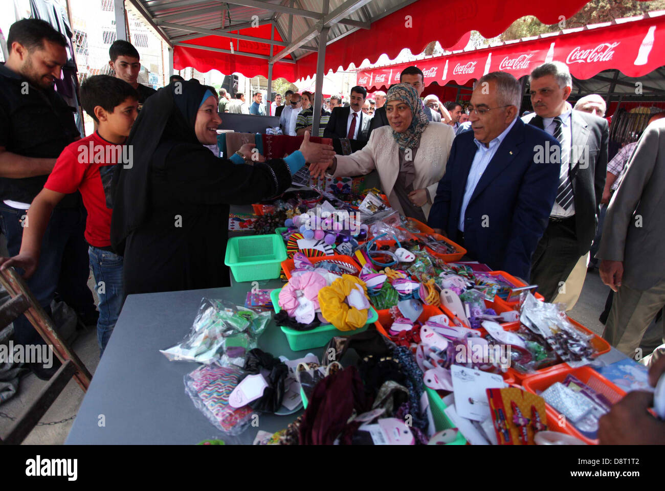 June 4, 2013 - Ramallah, West Bank, Palestinian Territory - Former Palestinian Prime Minister Salam Fayyad opens popular market in the West Bank city of Ramallah city on June 4, 2013 (Credit Image: © Issam Rimawi/APA Images/ZUMAPRESS.com) Stock Photo