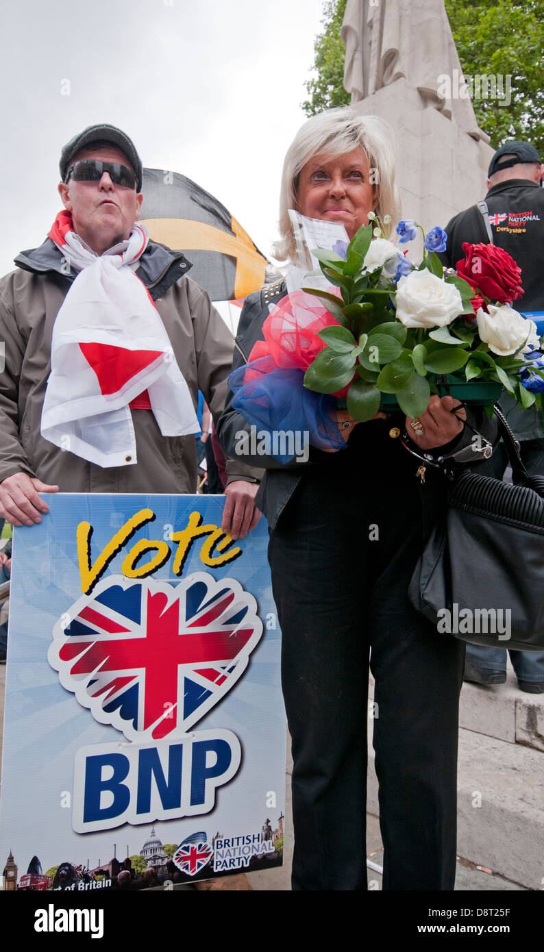 Members of the far right  British National Party BNP protest against Muslim population  following the murder of Lee Rigby Stock Photo