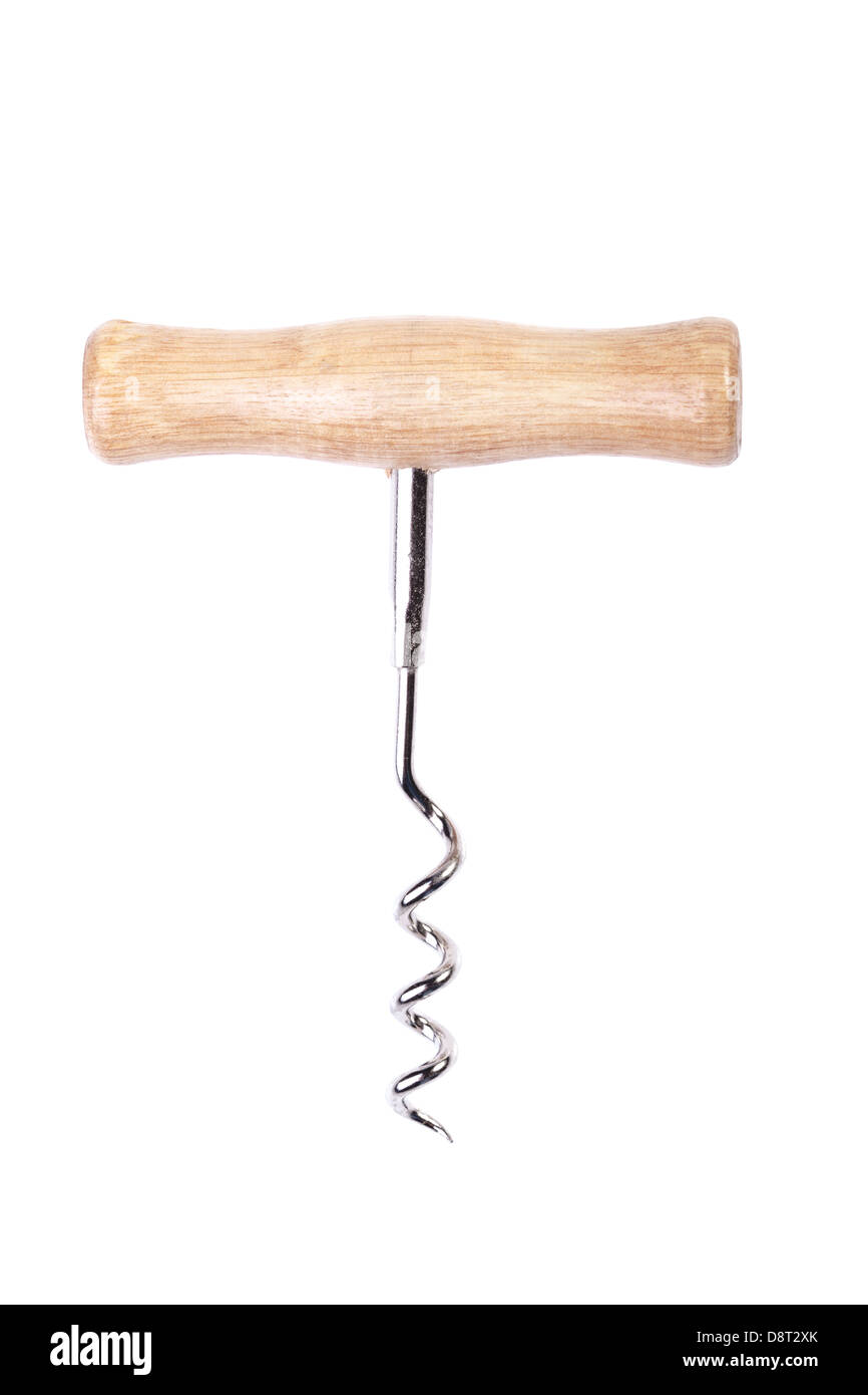 wooden corkscrew isolated on white background Stock Photo