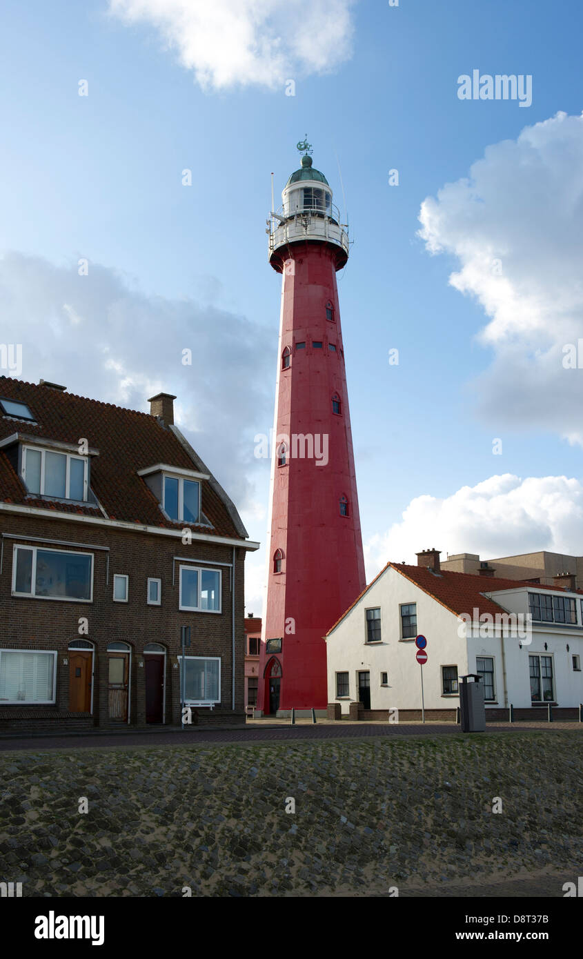Red lighthouse near the harbour of The Hague, Netherlands Stock Photo
