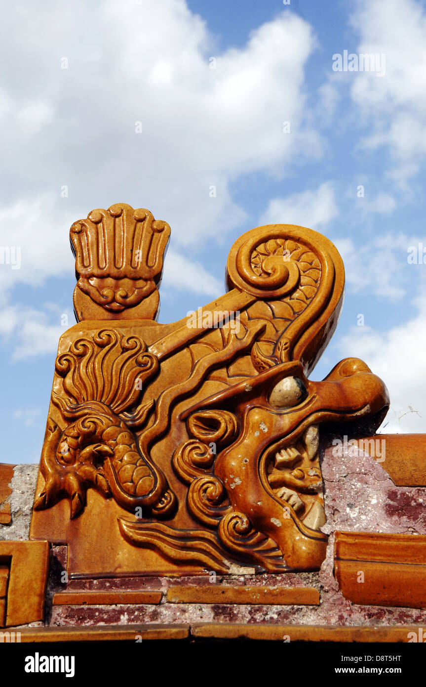Sculpture of a glazed dragon Stock Photo