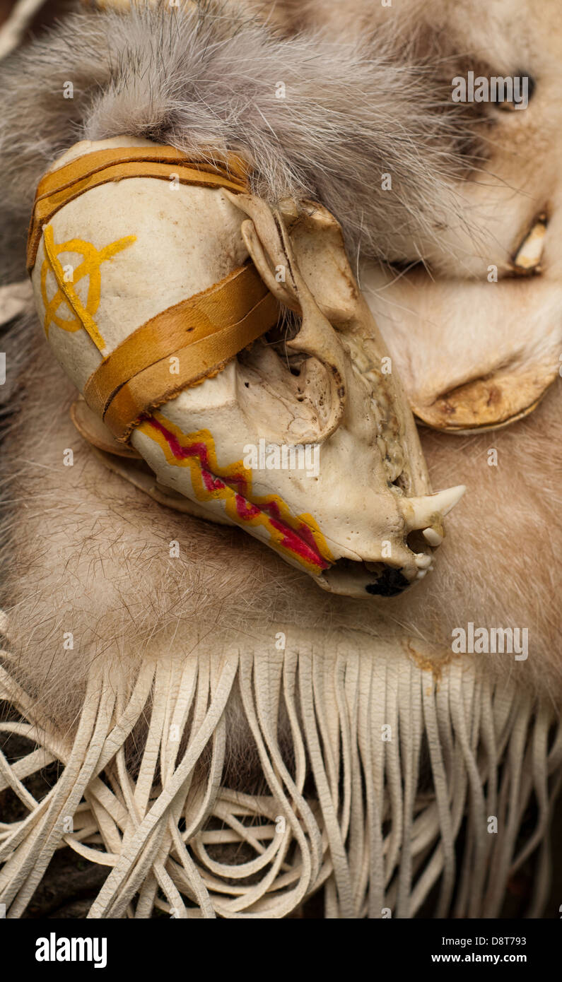 Native American Shaman bag and rattle Stock Photo