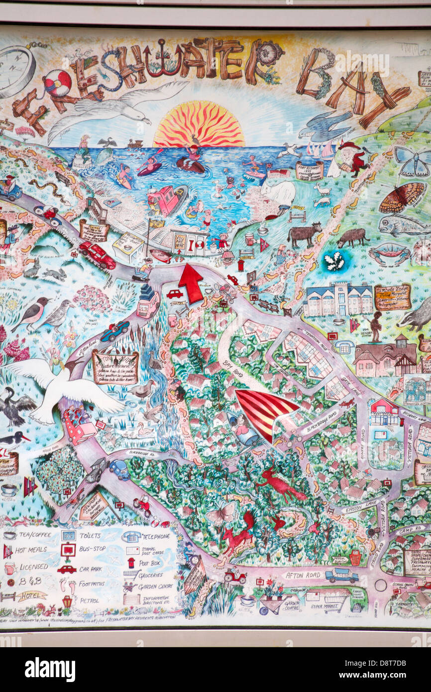 Freshwater Isle Of Wight Map Freshwater Bay Map At Freshwater Bay, Isle Of Wight, Hampshire Uk In May  Stock Photo - Alamy