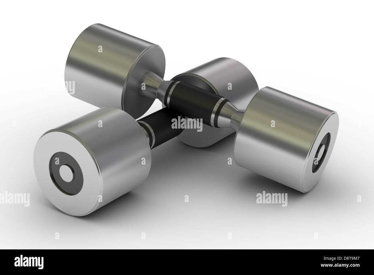 two metal dumbbells isolated on white Stock Photo