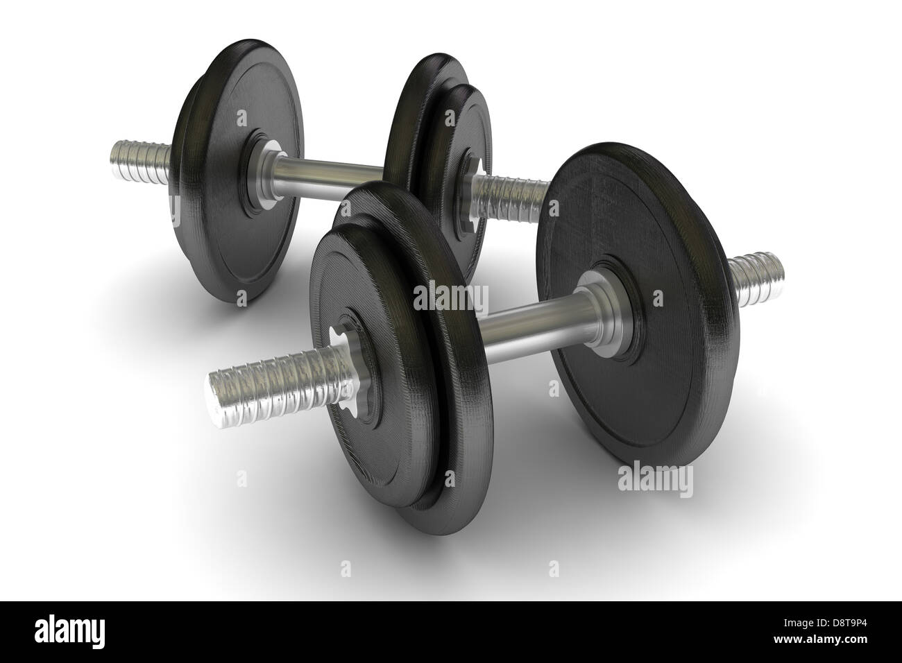 two metal dumbbells isolated on white Stock Photo Alamy