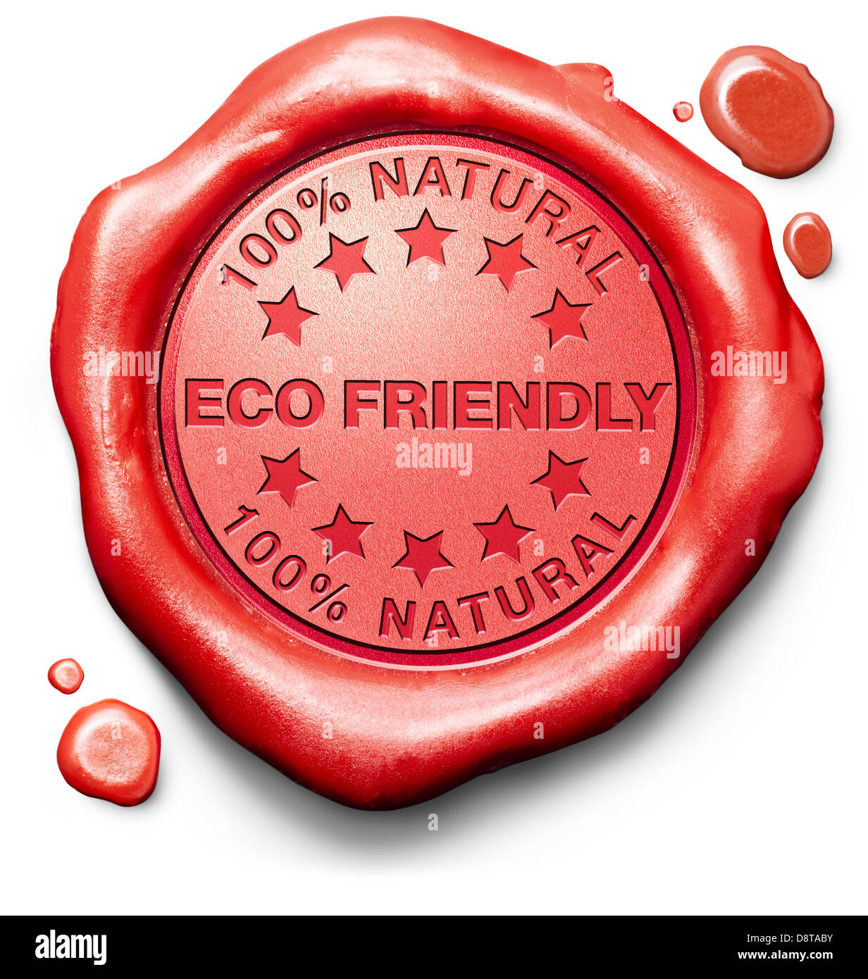 eco friendly 100% natural bio degradable sustainable energy ecological red stamp label or icon Stock Photo