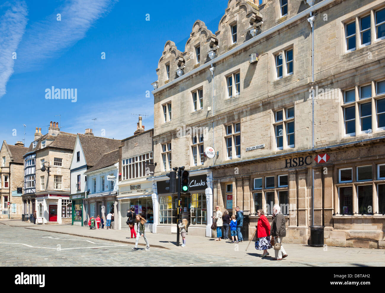 Red lion square in Stamford town centre Lincolnshire England UK GB EU Europe Stock Photo