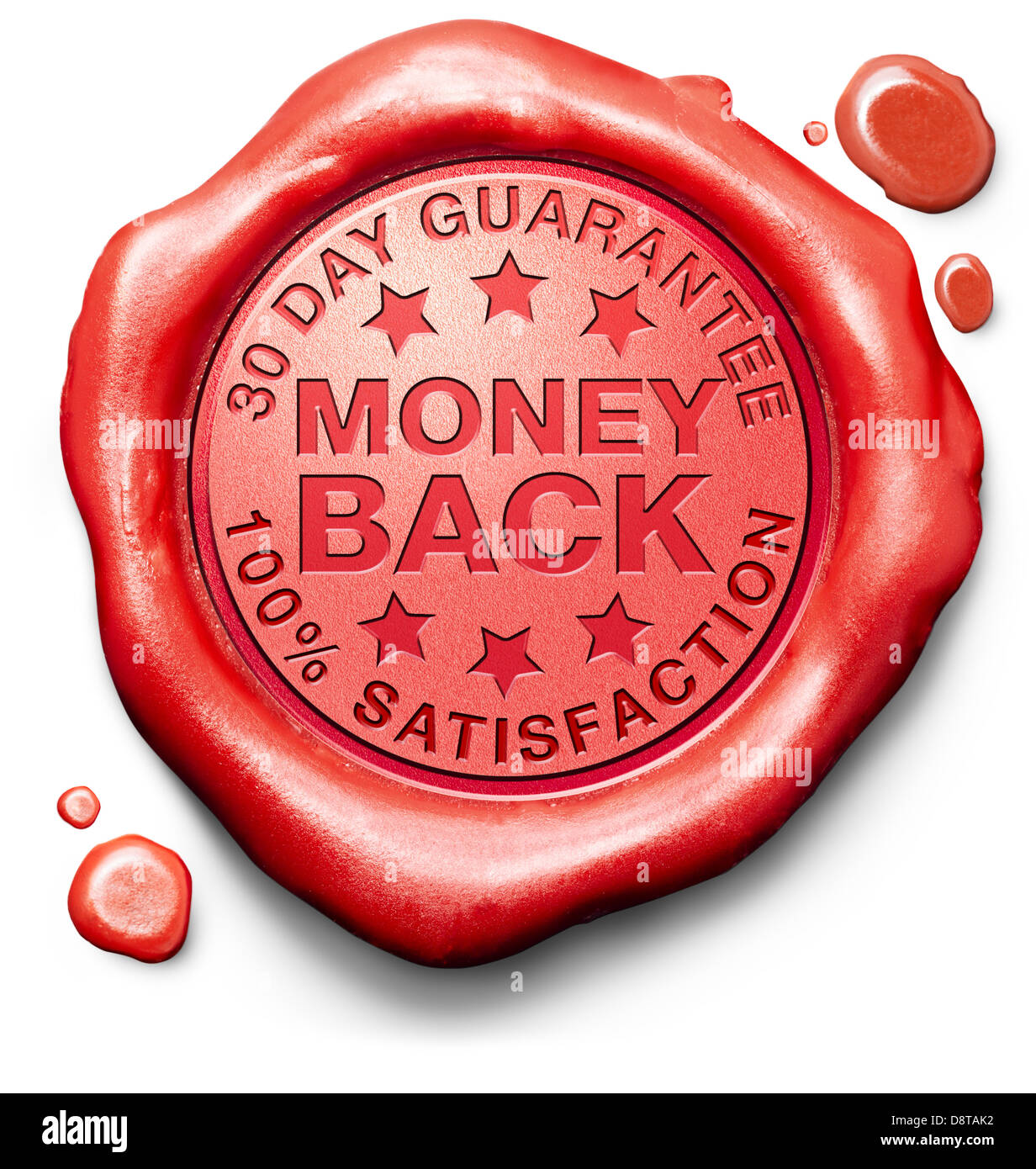money back 30 day 100% guarantee red wax seal stamp icon product quality label Stock Photo