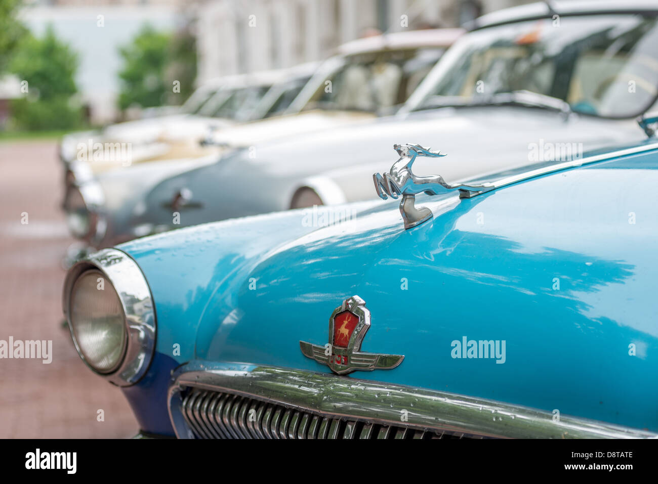 MOSCOW, RUSSIA - Retro festival 'Days of history' in Hermitage Garden. Soviet retro Volga car. Moscow, May 26, 2013 Stock Photo