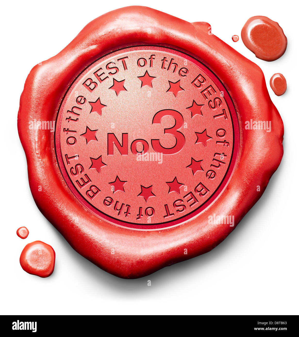 number three best bestseller quality label red wax seal stamp or badge Stock Photo