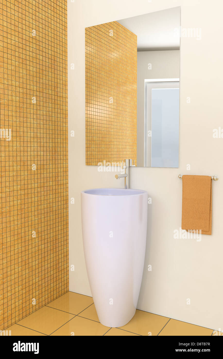 modern bathroom with brown tiles on wall Stock Photo - Alamy
