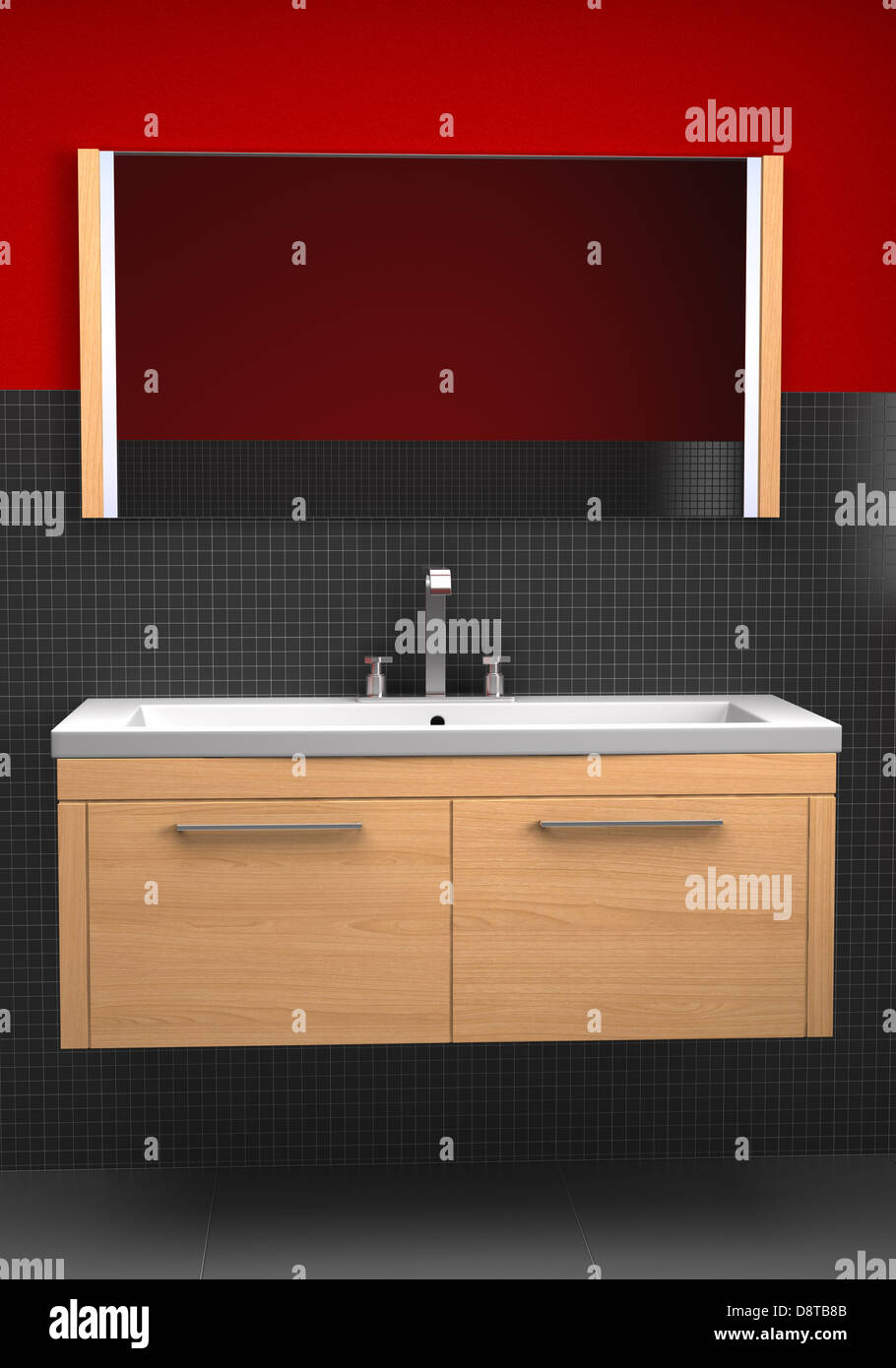 modern bathroom with black tiles on wall Stock Photo Alamy