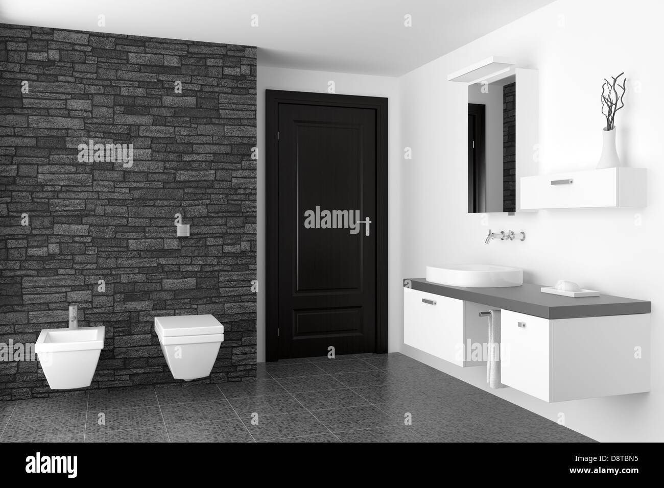 modern bathroom with black stone wall Stock Photo Alamy