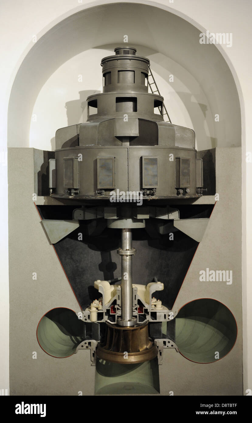 Working Model of a Pelton Turbine, Escher Wyss AG, Ravensburg, 1952. Deutches Museum. Munich. Germany. Stock Photo