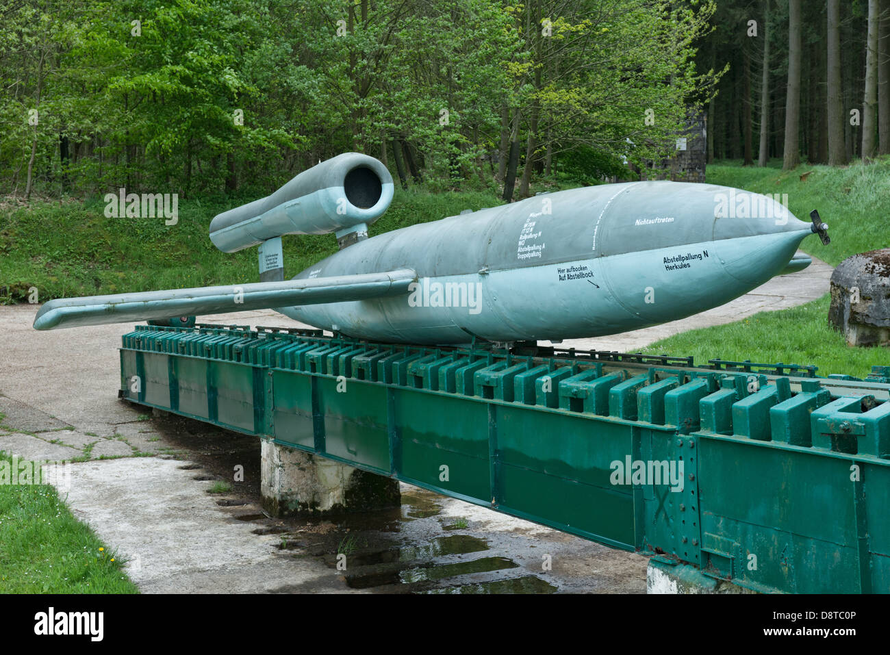 German World War Two launching ramp with flying bomb / doodlebug at the V1  launch site at Ardouval / Val Ygot, Normandy, France Stock Photo - Alamy
