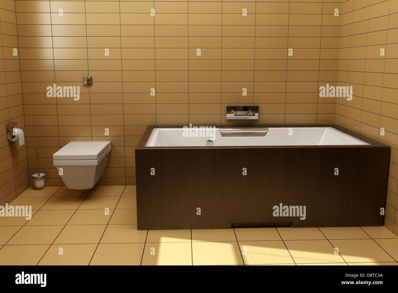 japanese style bathroom with brown tiles Stock Photo