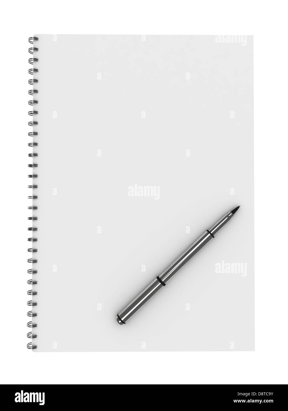 blank notebook with pen isolated on white Stock Photo