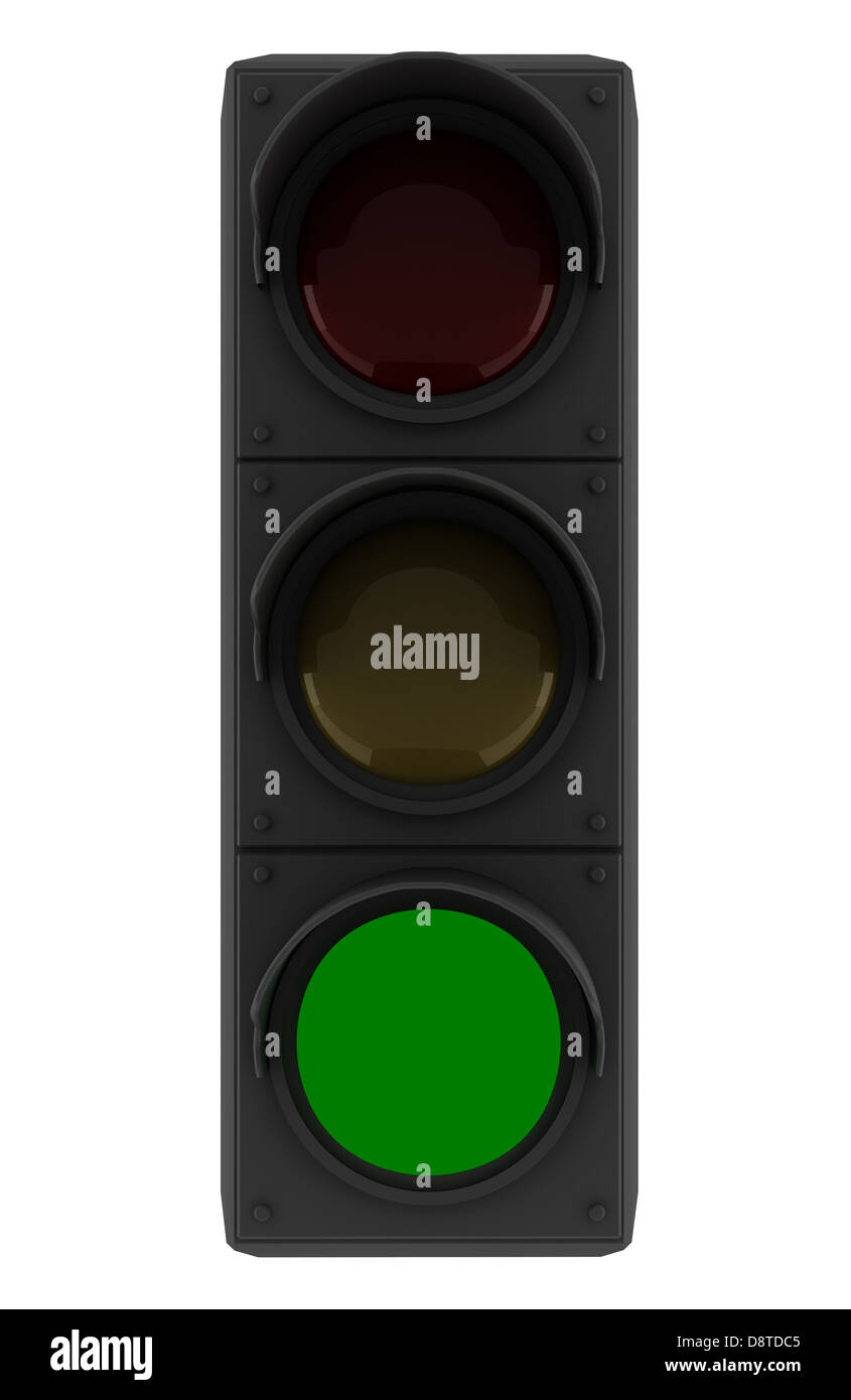 green traffic light isolated on white Stock Photo