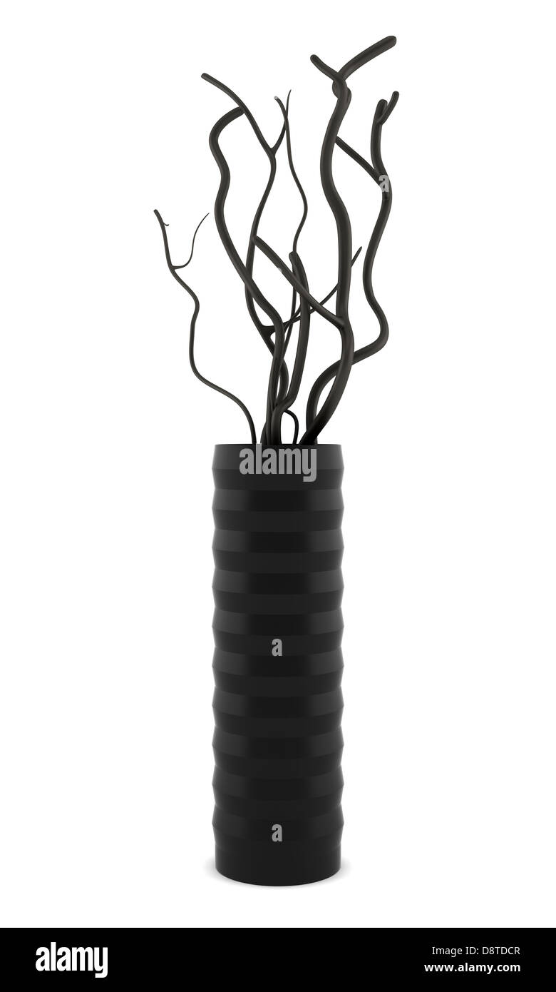 black vase with dry wood isolated on white Stock Photo - Alamy