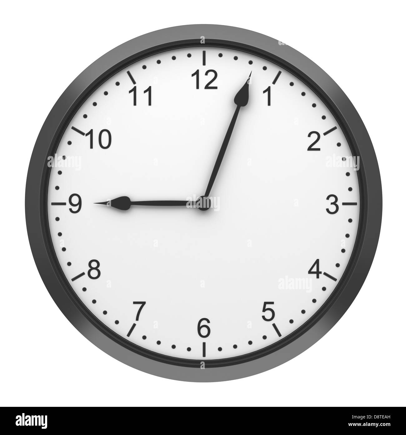 black round wall clock isolated on white Stock Photo