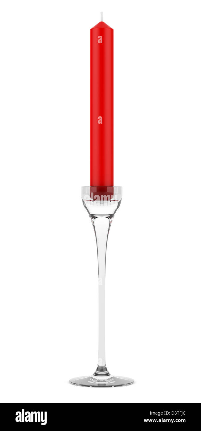 glass candlestick with red candle isolated Stock Photo Alamy