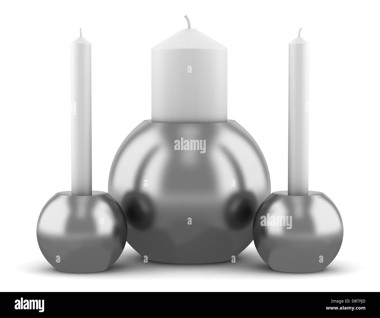 three modern round candlesticks with candles Stock Photo Alamy