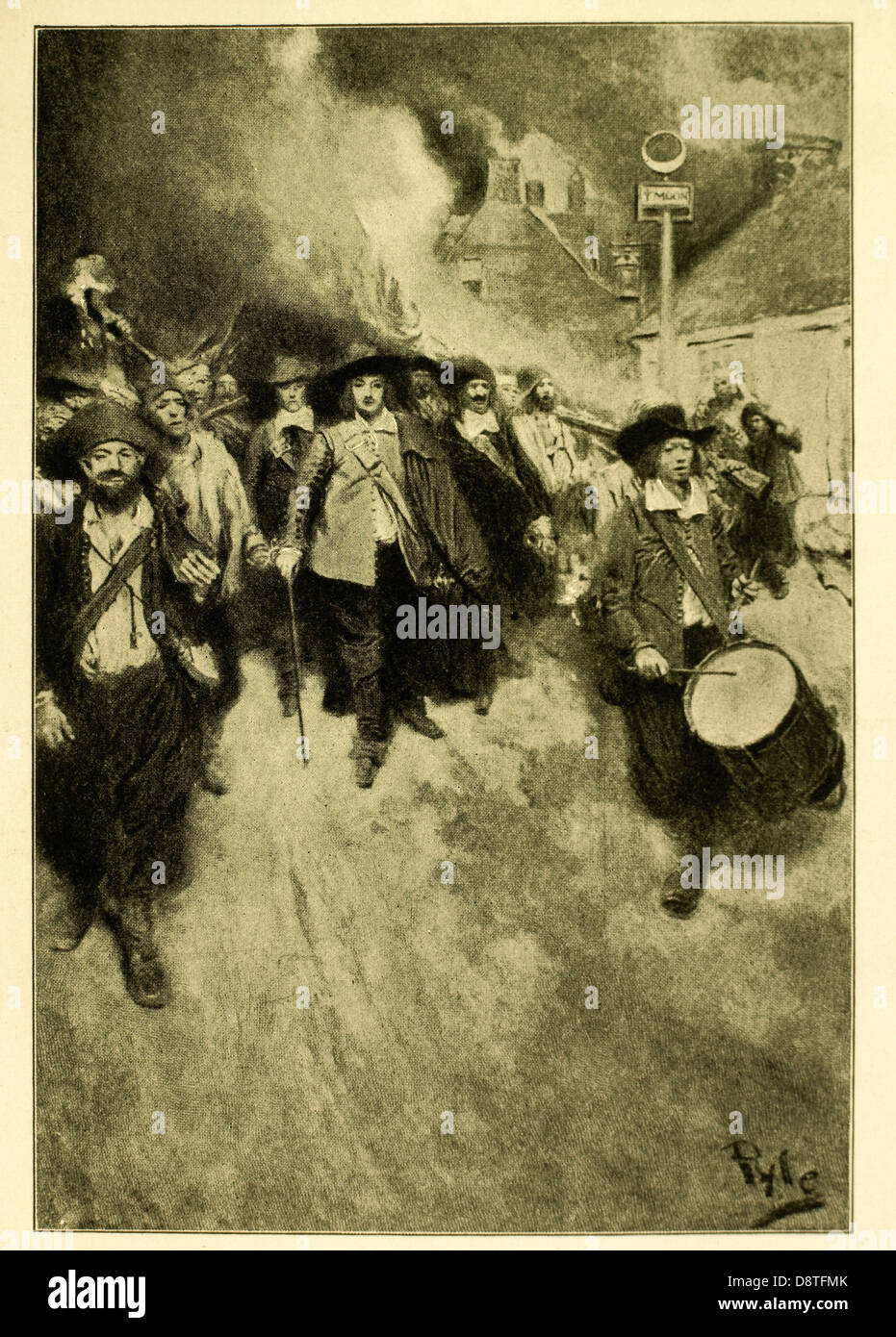 The Burning of Jamestown by Howard Pyle, 1905, Nathaniel Bacon and His