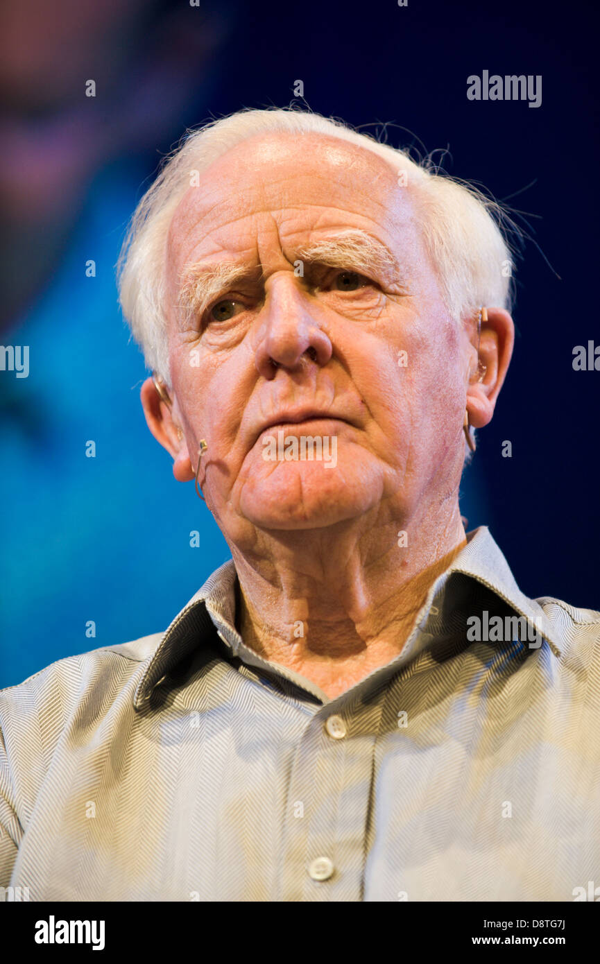 John le Carre author of spy novels talking about his work at Hay Festival 2013 Hay on Wye Powys Wales UK Stock Photo