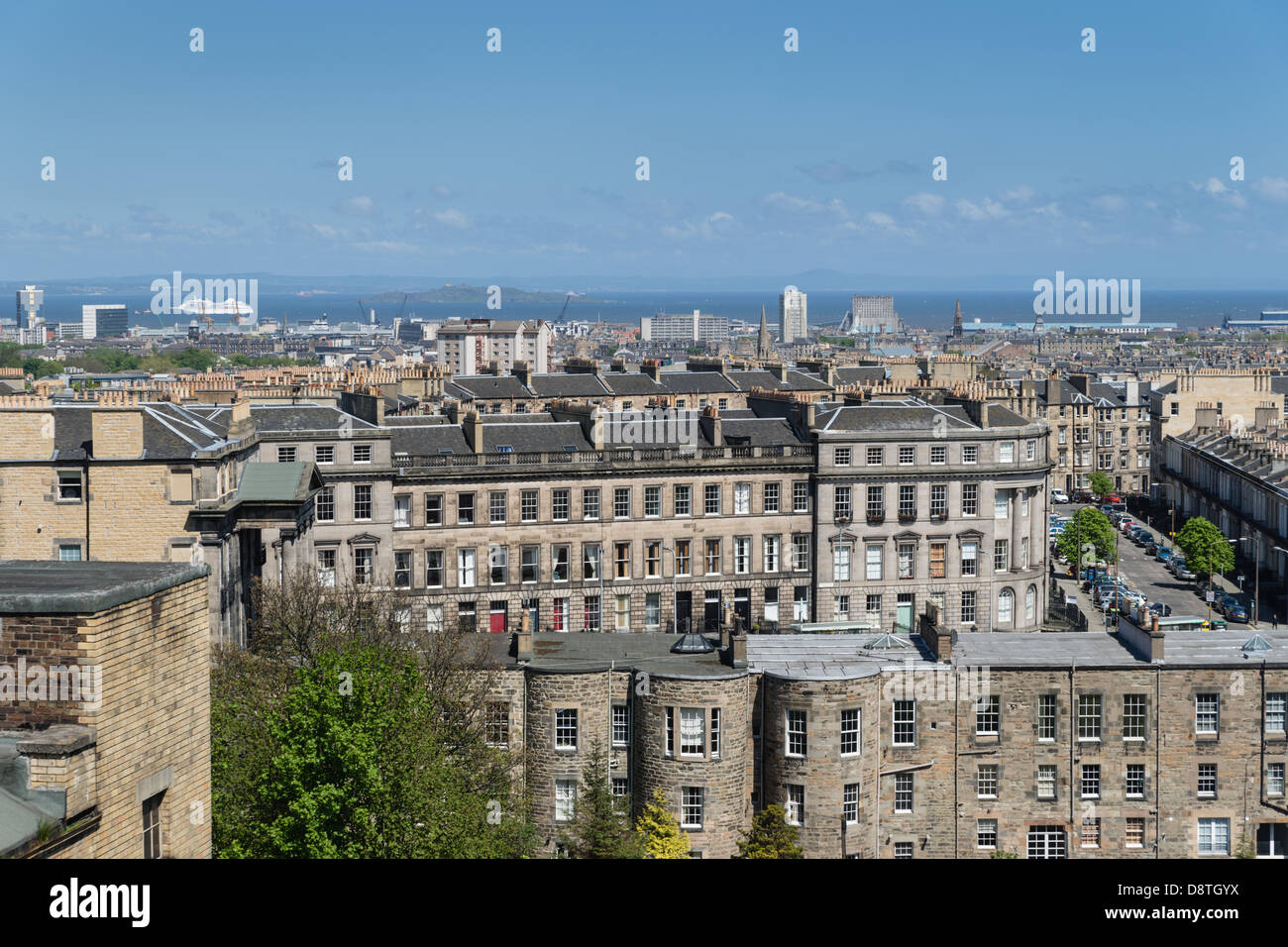 Edinburgh - view across the New Town to Leith and the Firth of Forth. Stock Photo