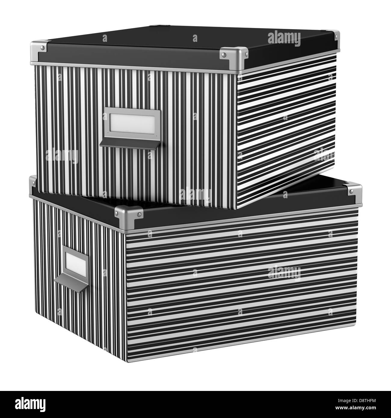 two stripped office cardboard boxes isolated Stock Photo Alamy