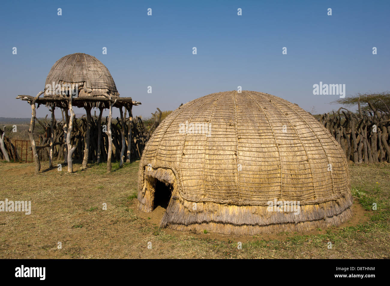 Recreation of King Cetshwayo's residence at Ondini, Ondini Heritage Site, Ulundi, South Africa Stock Photo