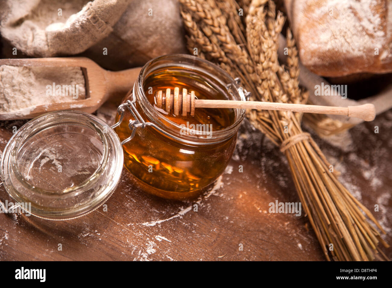 The traditional set of bread, rolls and other ingredients Stock Photo