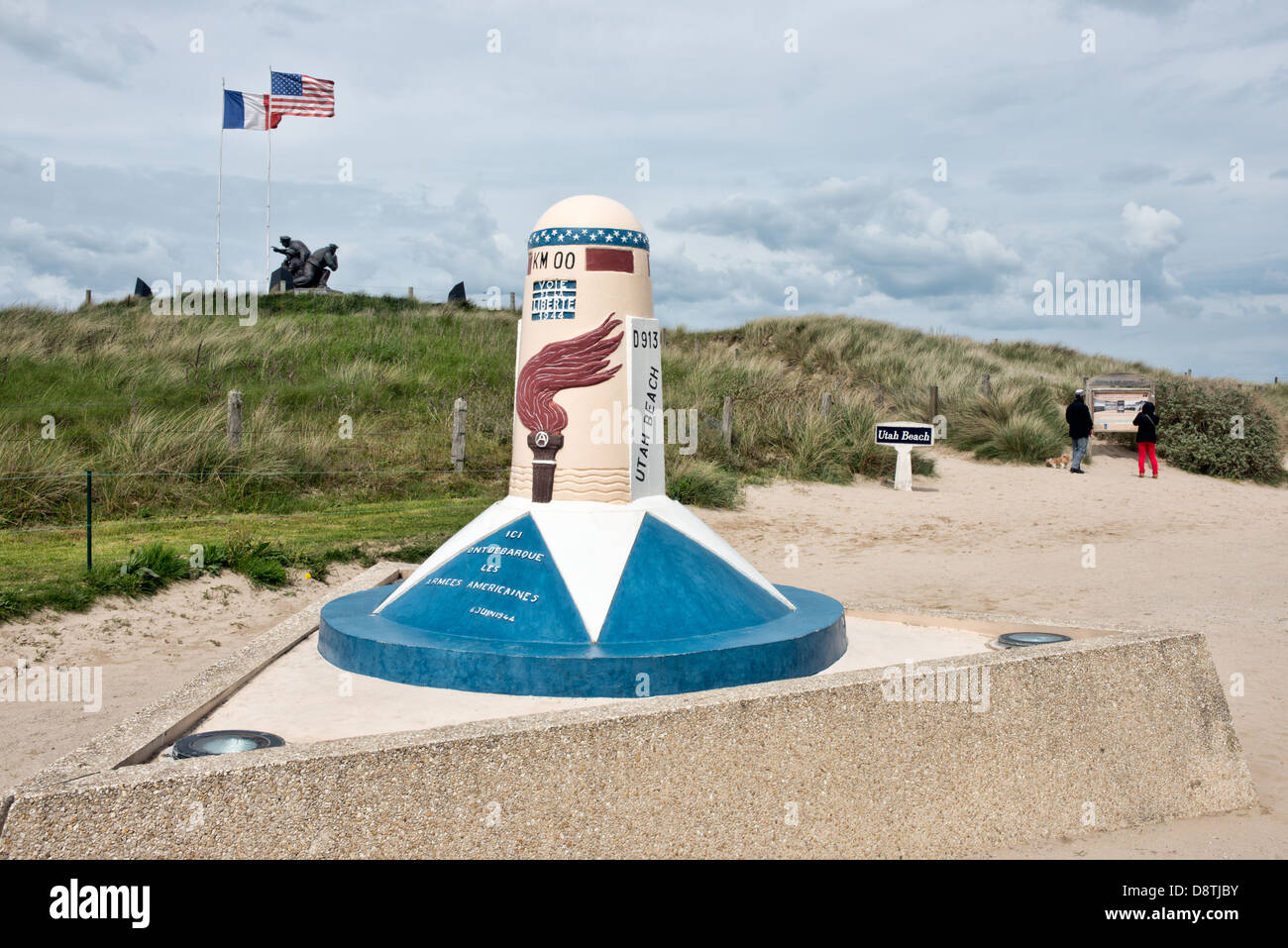 Liberty route marker KM 0 on Utah beach, Normandy, France Stock Photo