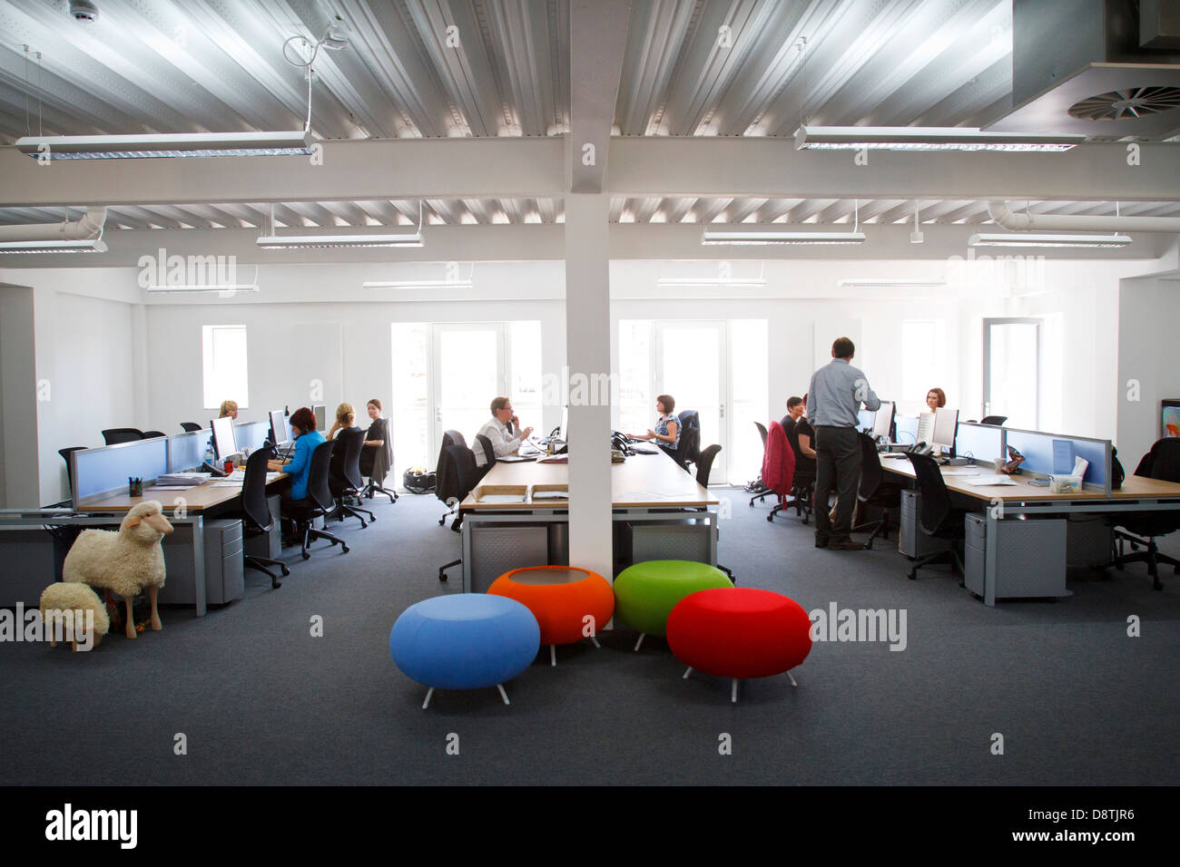 A vibrant modern open plan office space in Swansea, South Wales Stock Photo