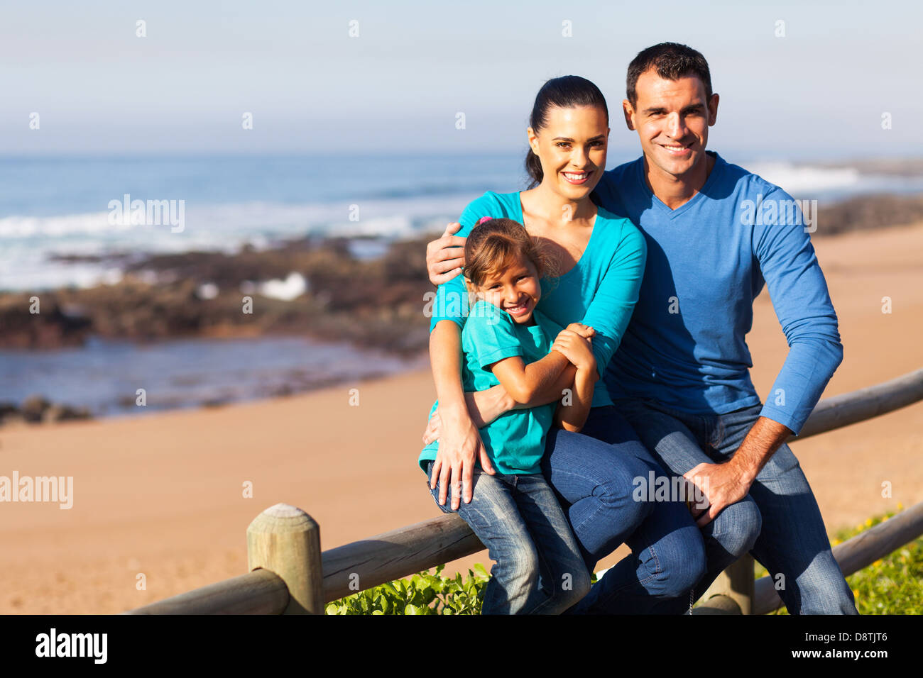 cheerful family at the beach Stock Photo