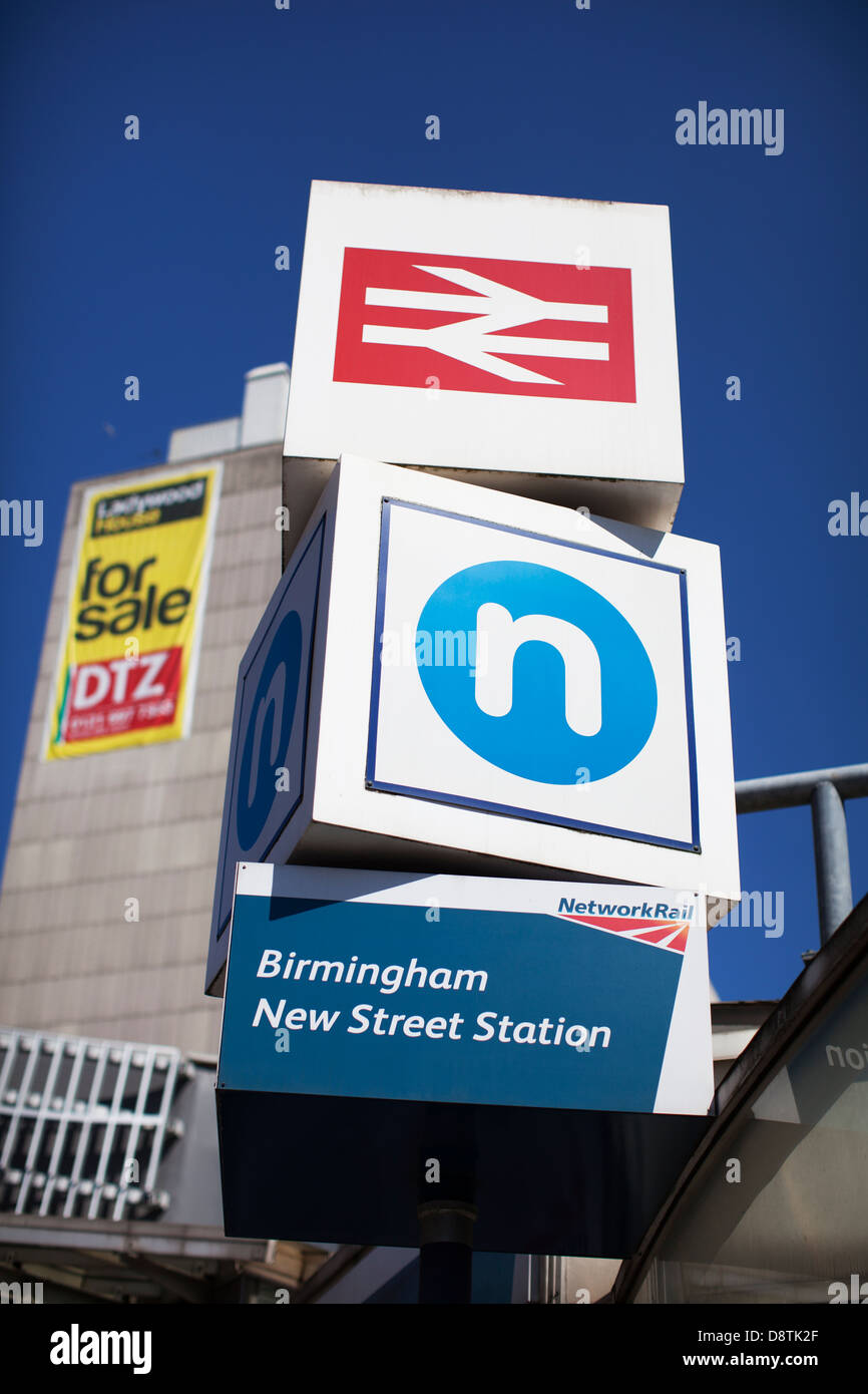 Signage for Birmingham New Street Station in the centre of Birmingham