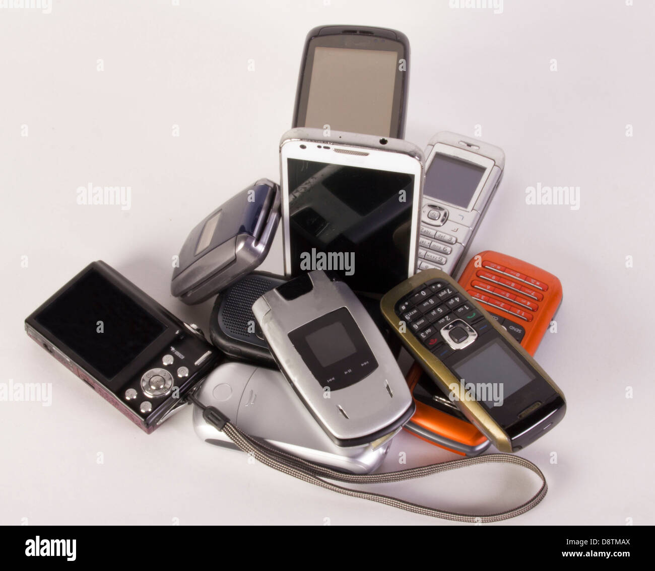 pile of cell phones Stock Photo