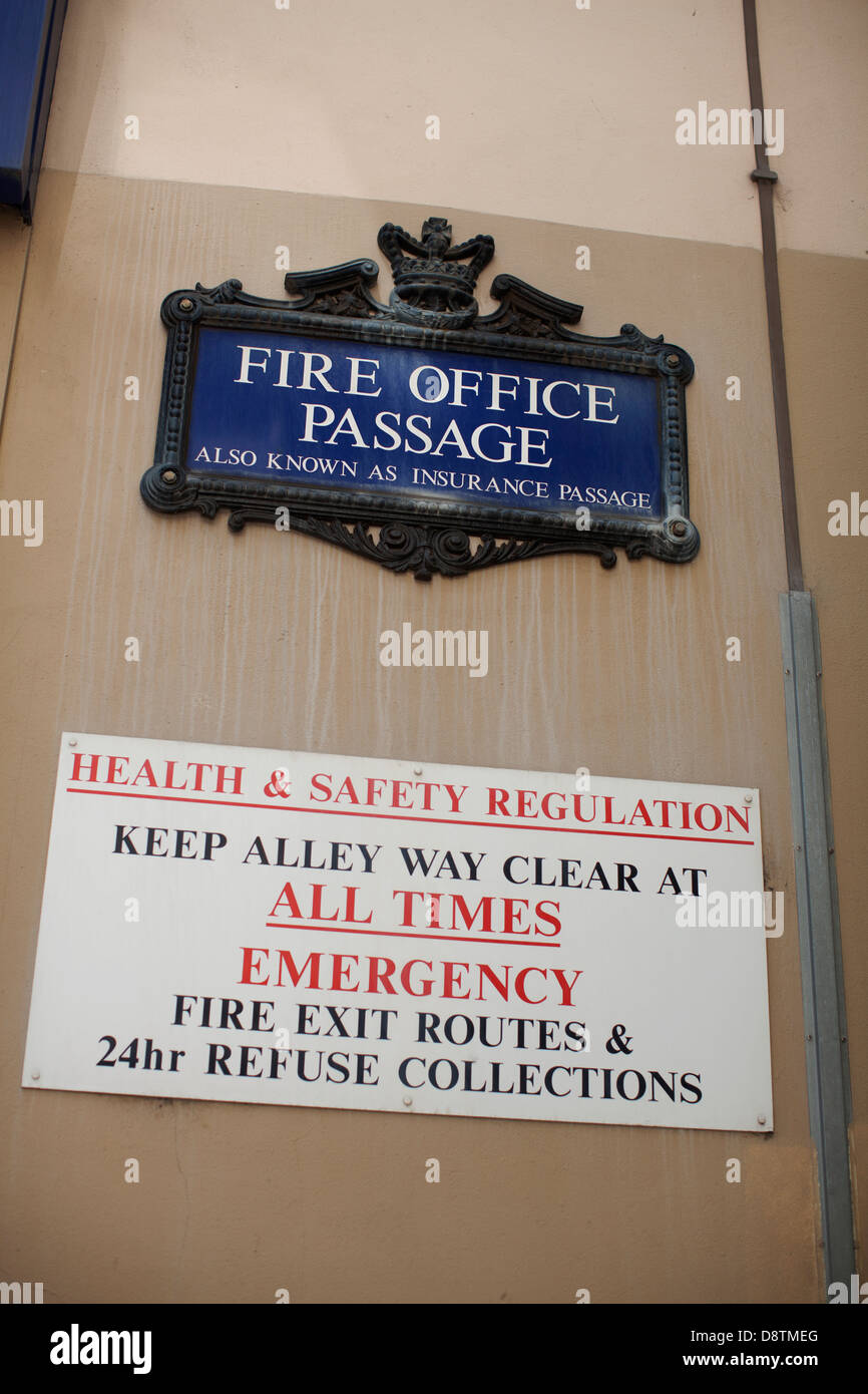 Street signage, Birmingham, Fire Office Passage,also known as Insurance Passage,health and safety regulation,emergency fire exit Stock Photo
