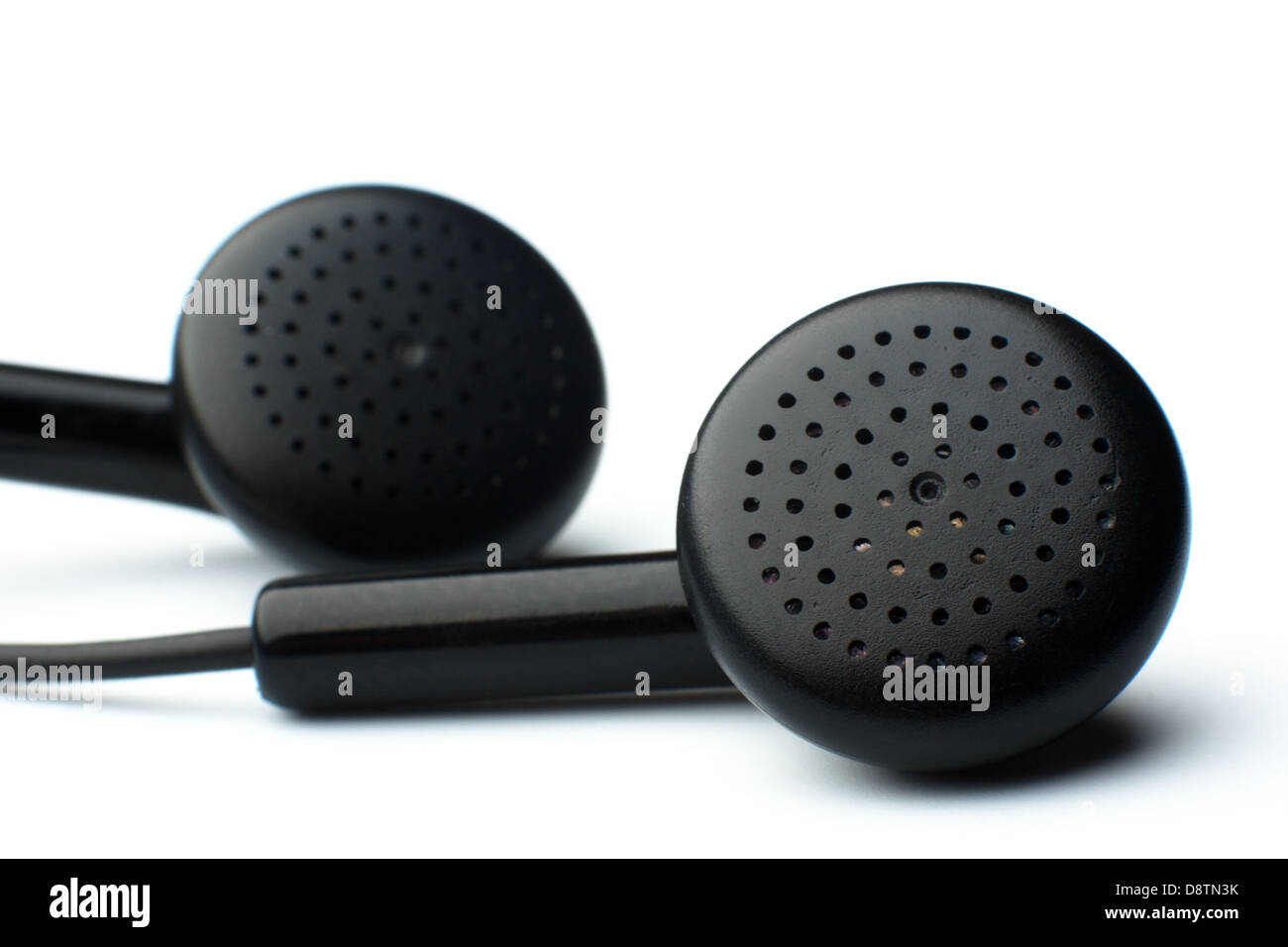 the black Earphones on white background Stock Photo Alamy