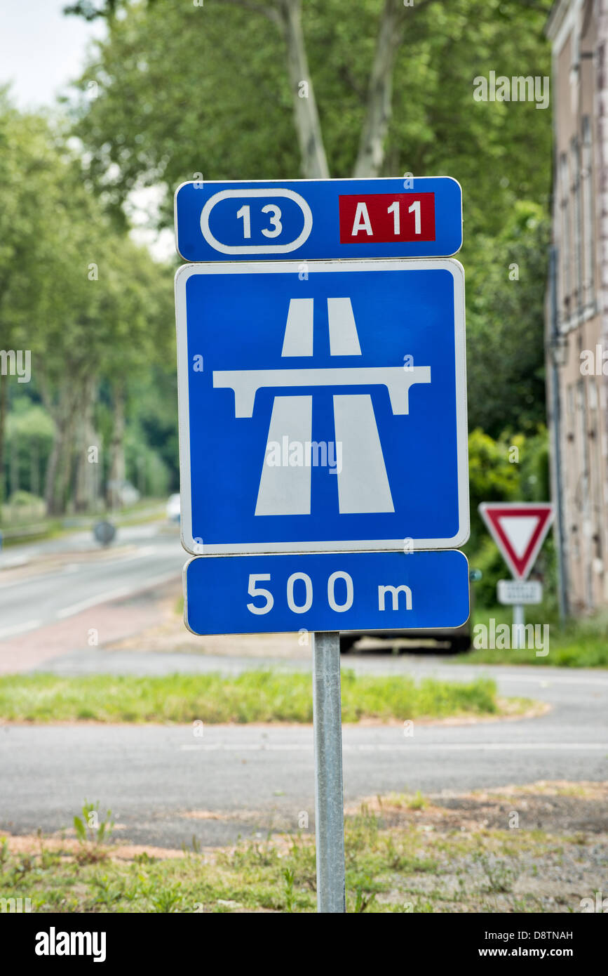A road sign indicating an up coming autoroute Stock Photo