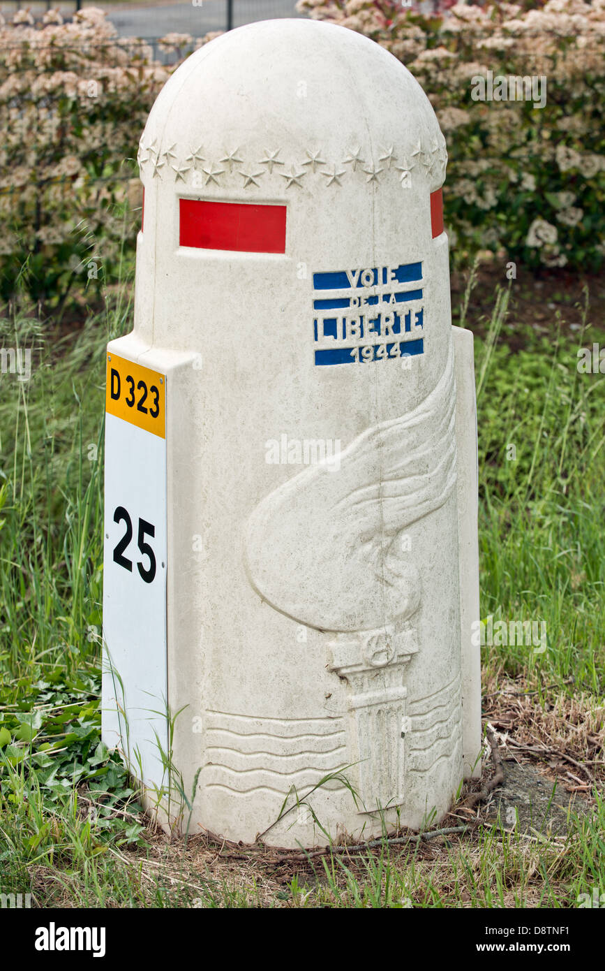A marker on the Liberty route in Normandy, France Stock Photo