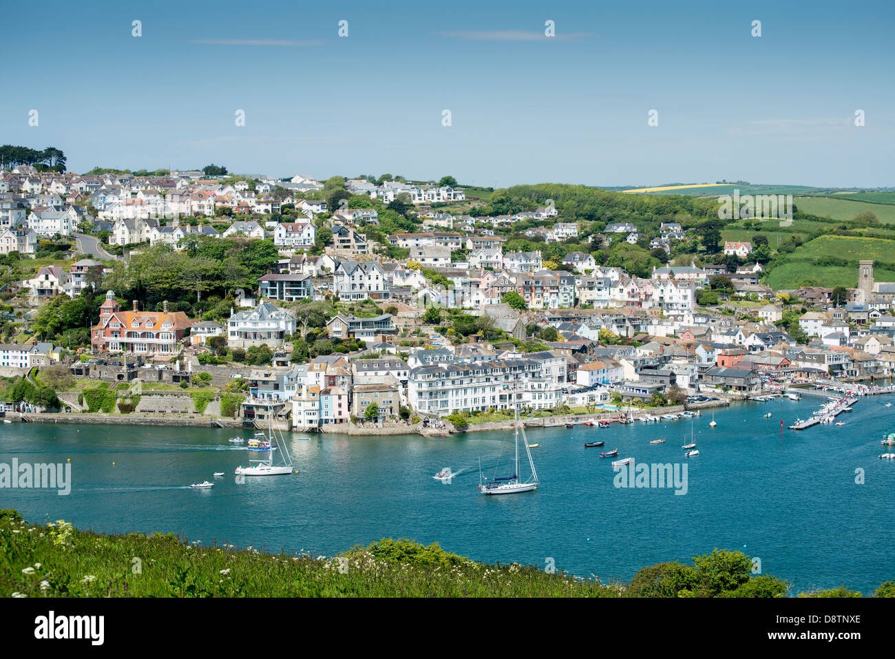 The resort town of Salcombe on the Kingsbridge Estuary in the South Hams Area of Outstanding Natural Beauty in Devon England Stock Photo
