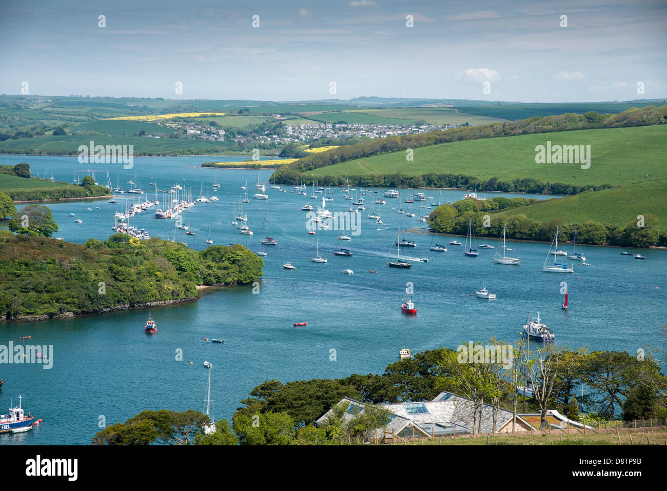 The Kingsbridge Estuary passes Salcombe and East Portlemouth then meanders its way North to the town of Kingsbridge Stock Photo