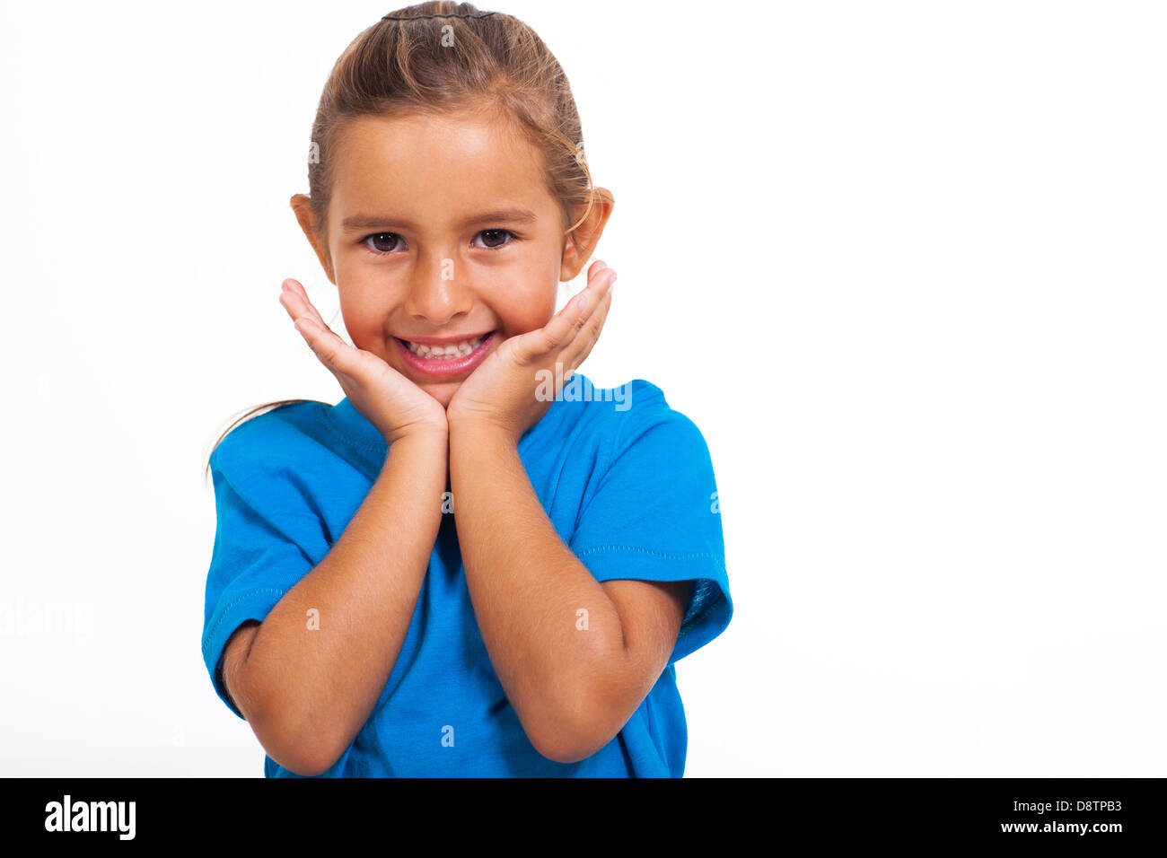 portrait of cute little girl over white background Stock Photo - Alamy