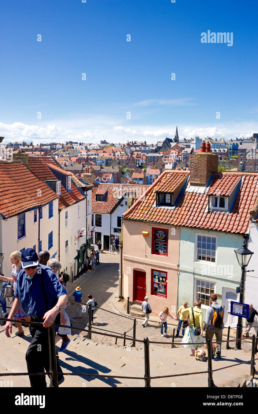 Tourists on the 199 Church Steps in Whitby, North Yorkshire Stock Photo