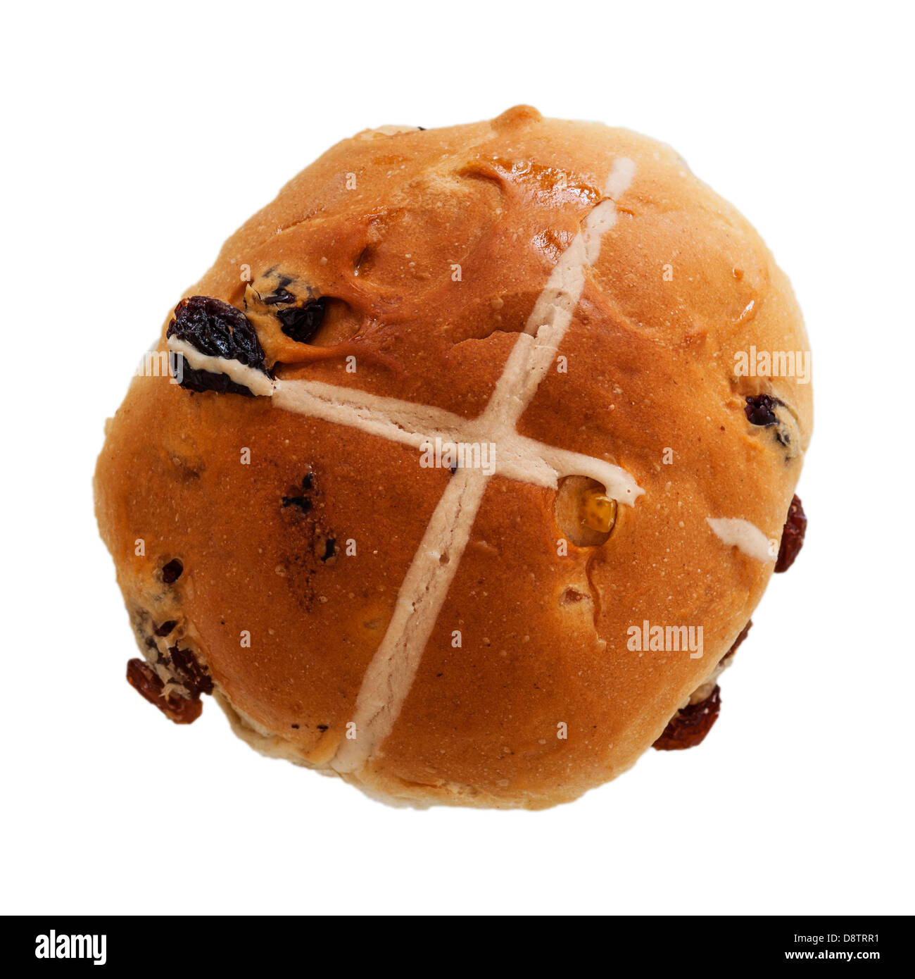 A hot cross bun on a white background Stock Photo