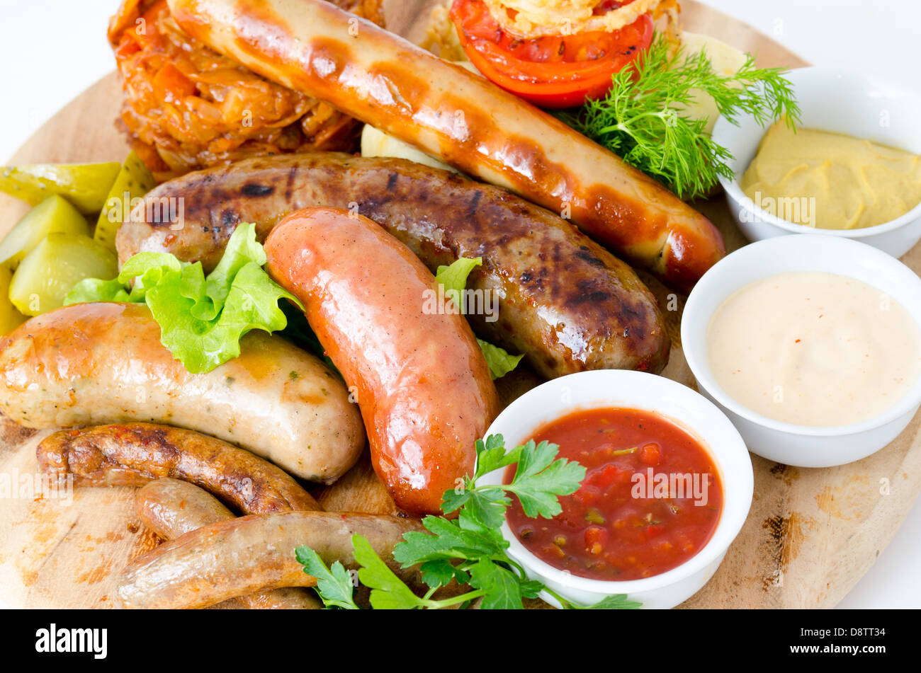 sausages with sauces Stock Photo